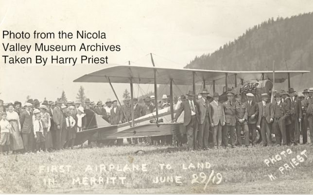 First airplane to land in Merritt, photograph by Harry Priest