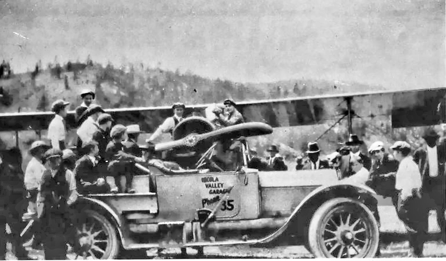 First airplane in Merritt, historic photograph